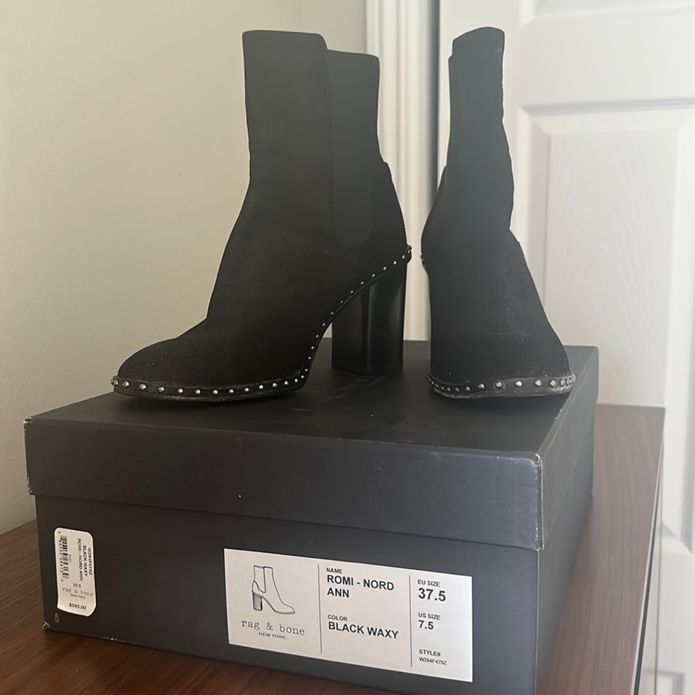 Rag & Bone Romi Black Suede Studs Boots sz 37.5